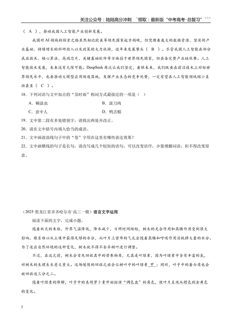 《专题07语言文字运用（学生版）_专项复习_2026年-语文专项复习_2025年高考语文一模试题分类汇编（黑吉辽蒙专用）》第3页预览