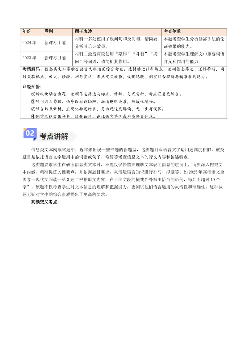 《专题08信息类文本阅读融合语言文字运用（讲义）（学生版）_二轮复习_2026年-语文二轮复习_22026年高考语文二轮复习现代文阅读（全国通用）》第2页预览