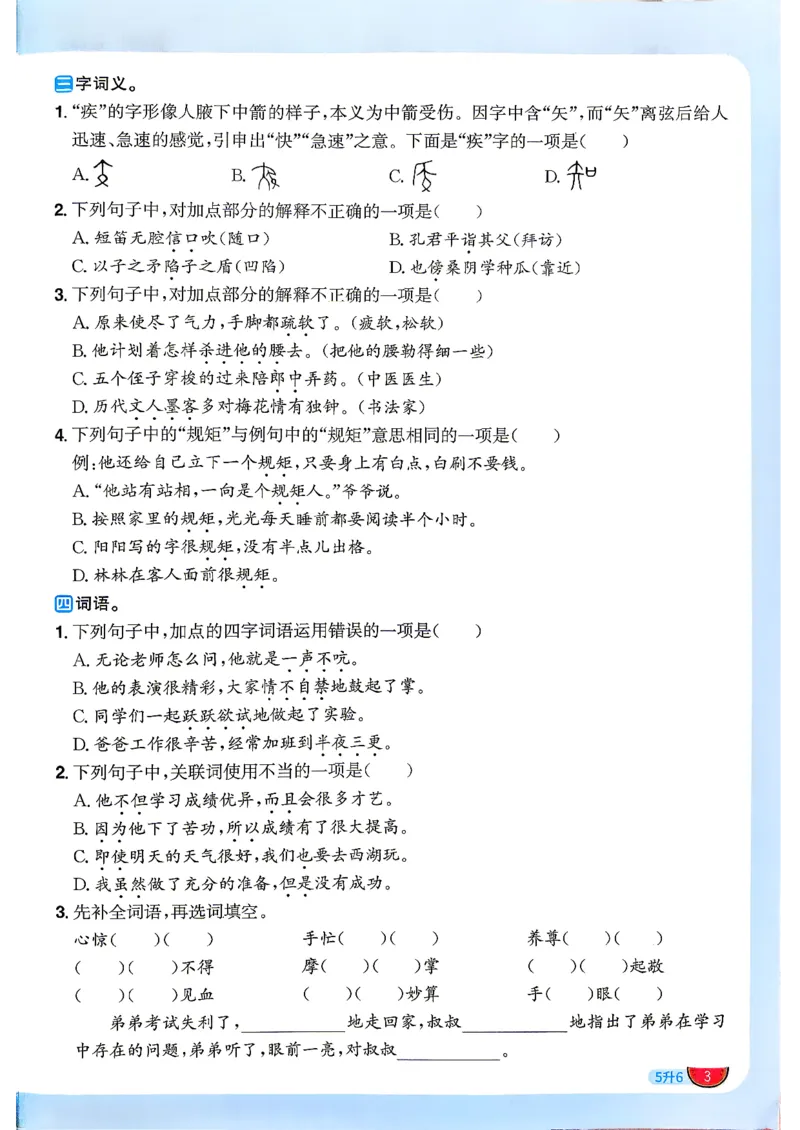 《26秋暑假衔接阳光同学语文5升6_小初高学习资料合集（每天更新）_2026年《阳光同学暑假衔接+预习笔记》语数英全科_语文《阳光同学暑假衔接》26秋》第6页预览