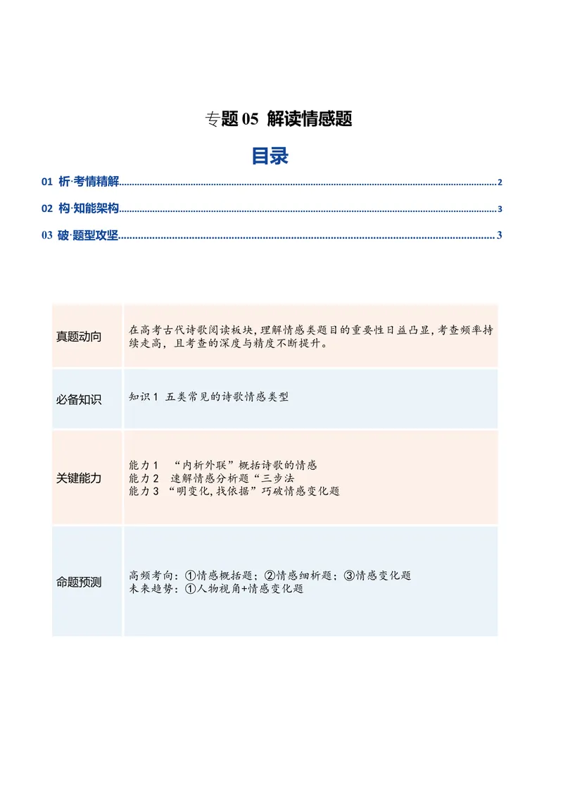 《专题05解读情感题（复习讲义）（全国通用）（学生版）(1)_二轮复习_2026年-语文二轮复习_2026年高考语文二轮复习课件+讲义+练习（新高考通用）-G92_2026版》第1页预览