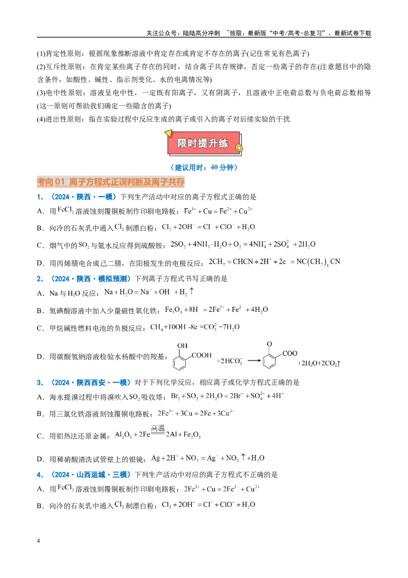《重难点03反应方程式书写正误判断、离子共存、检验和推断（原卷版）_05-化学-高考总复习_专项复习_2025年_2025年高考化学重难点讲义专练（西北四省专用）》第4页预览