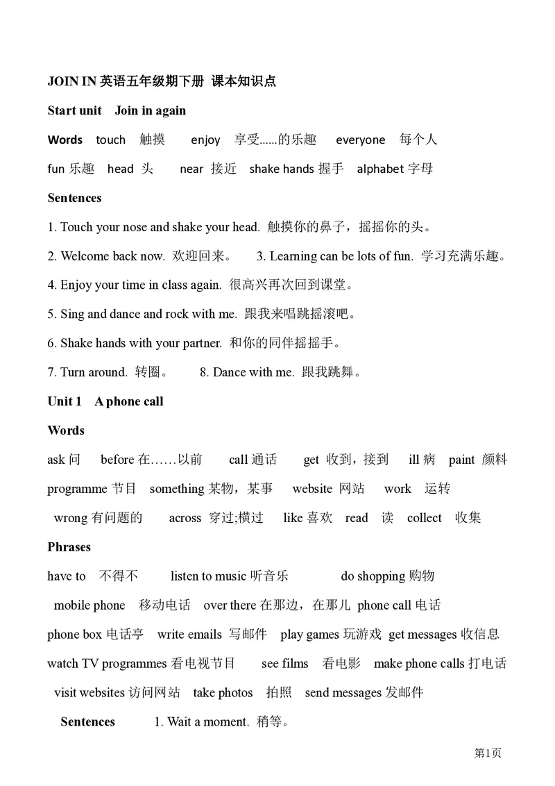 《剑桥Joinin英语五年级要点汇总归纳_小学1-6年级全科全套_1-6年级全科下册_五年级_五年级下英语_英语各版本知识点》第1页预览