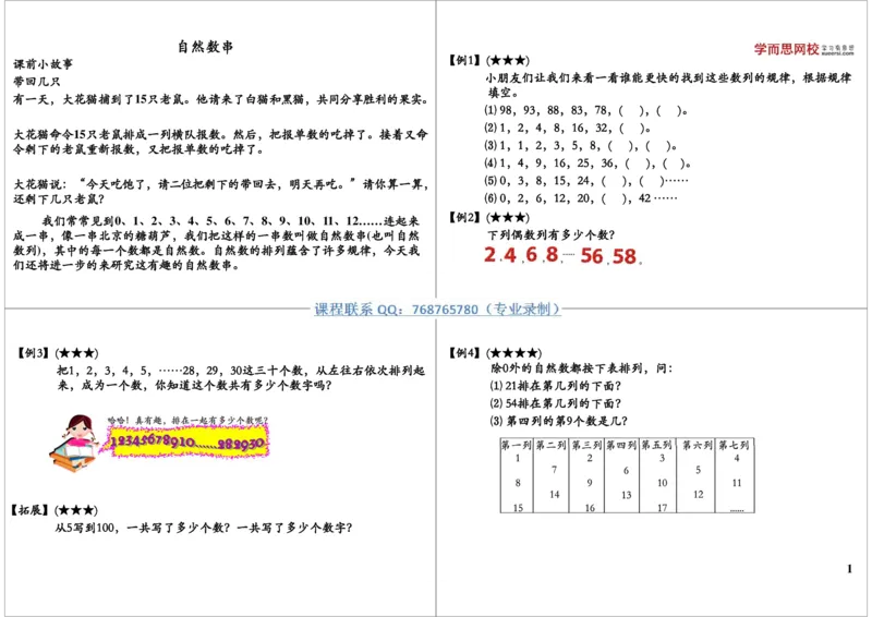 《第27讲：有趣的数列(自然数串)_小学1-6年级全科全套_2024更新专题_小学奥数专题资料_7、精品课程合集_学而思小学1-6年级奥数竞赛班视频课程285讲_二年级奥数（竞赛班）45讲》第1页预览