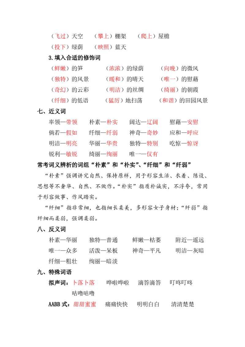 《复习资料丨部编版四年级下第一单元复习重点_小学1-6年级全科全套_1-6年级全科下册_四年级_四年级下语文_语文四下期末归类复习》第3页预览