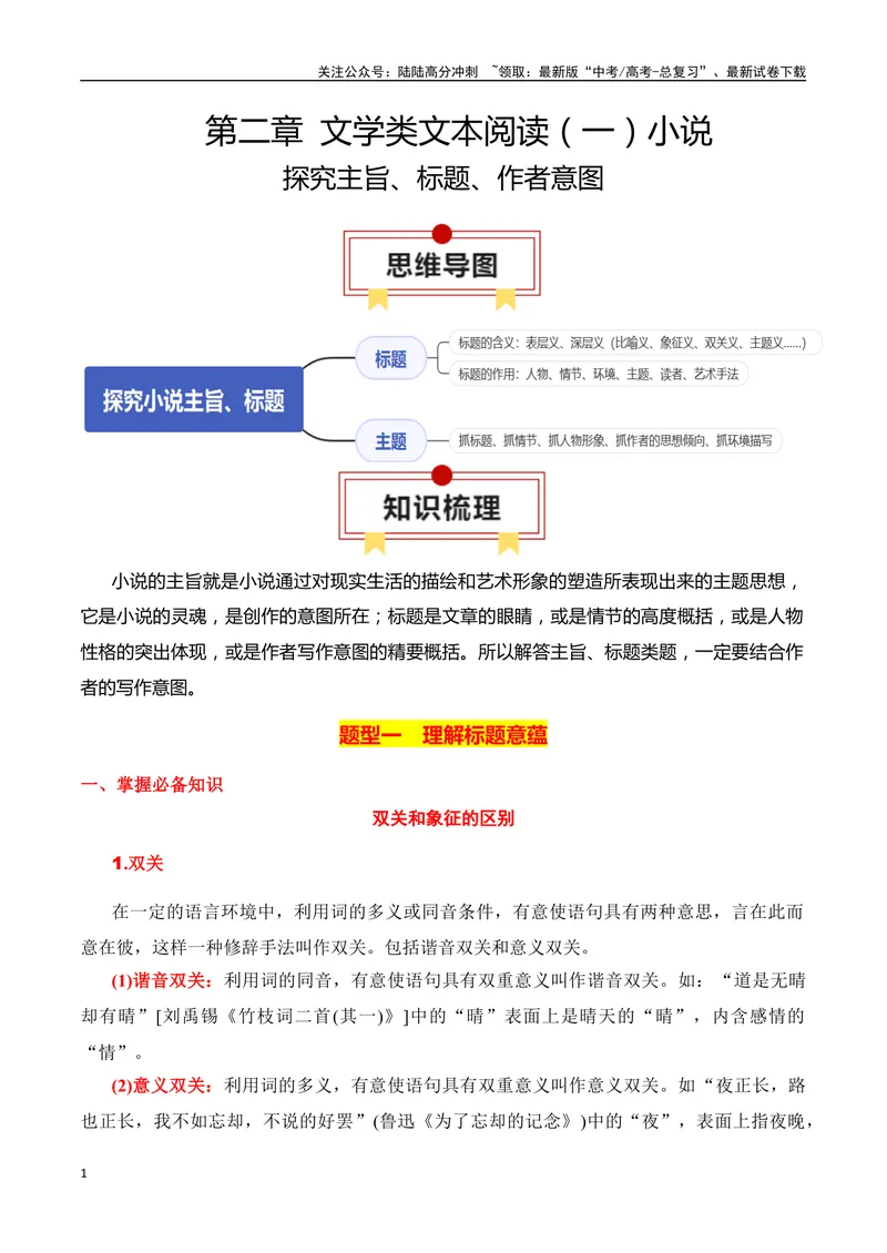 《专题06：探究主旨、标题、作者意图（学生版）_一轮复习_2025年_2025年高考语文一轮复习知识清单（全国通用）》第1页预览