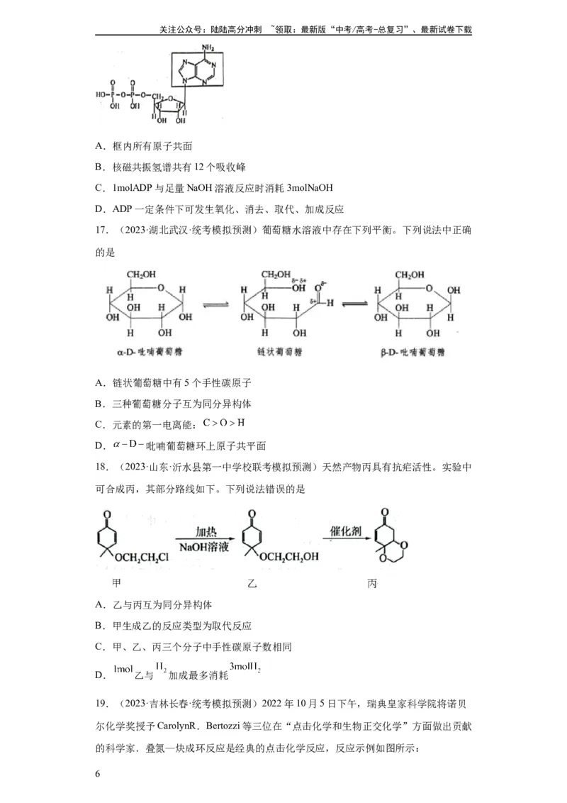《有机化学基础选择题（原卷版）_05-化学-高考总复习_一轮复习_2024年_2024年高三化学一轮复习高考专项训练知识梳理练习_资料》第6页预览