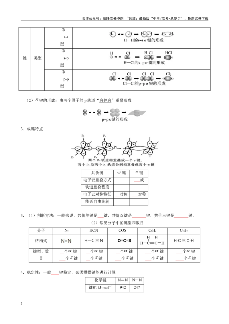 《知识清单15分子结构与性质、化学键（学生版）_05-化学-高考总复习_一轮复习_2025年_2025年高考化学一轮复习知识清单（全国通用）》第3页预览