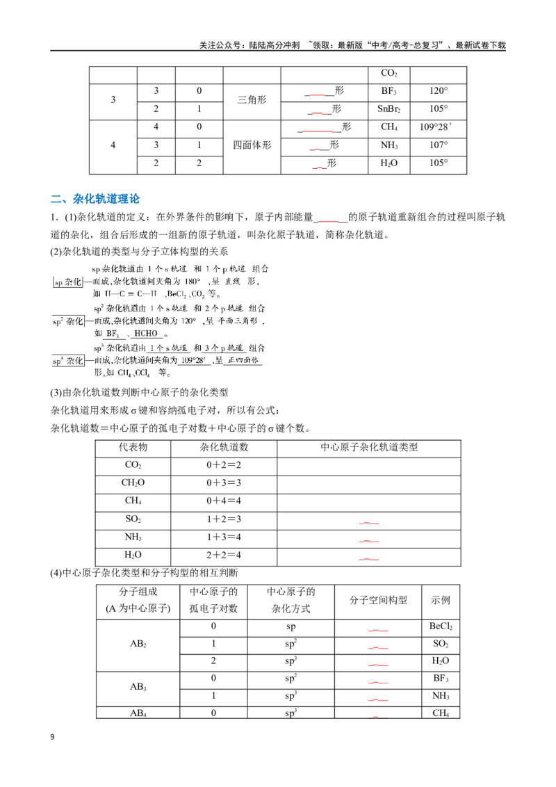 《知识清单15分子结构与性质、化学键（学生版）_05-化学-高考总复习_一轮复习_2025年_2025年高考化学一轮复习知识清单（全国通用）》第9页预览