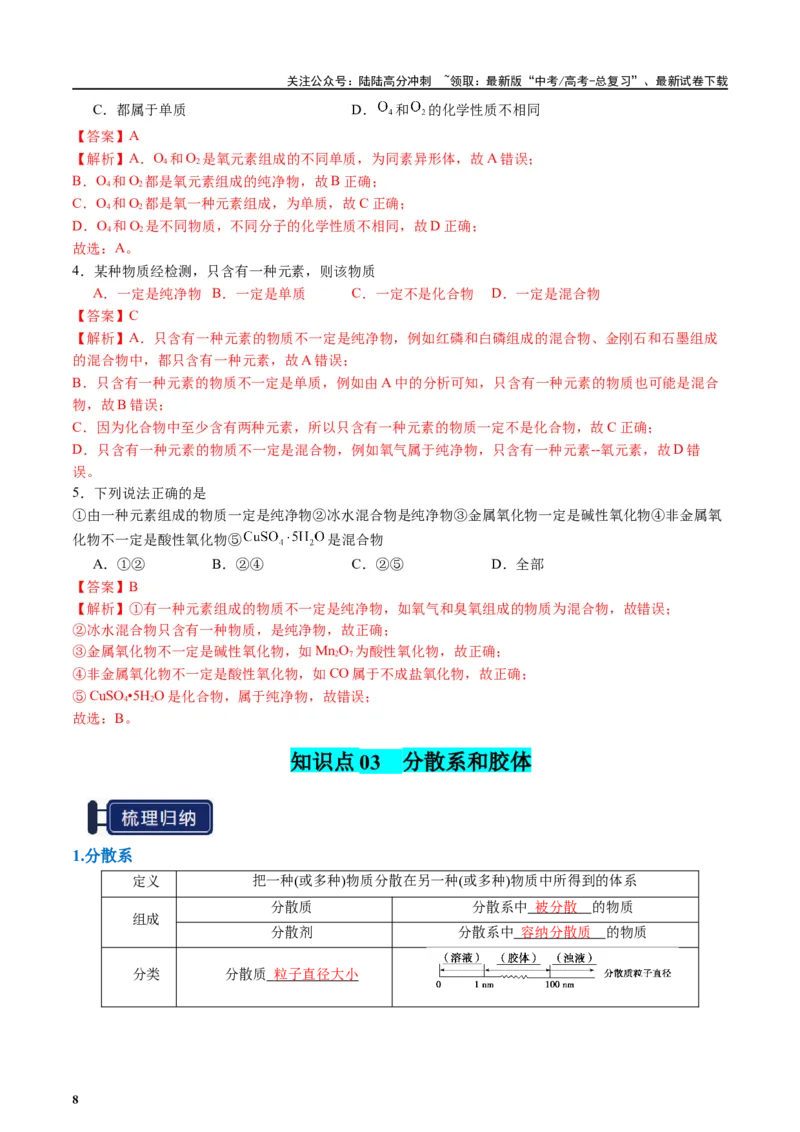 《知识清单01物质的分类及转化（教师版）_05-化学-高考总复习_一轮复习_2025年_2025年高考化学一轮复习知识清单（全国通用）》第8页预览