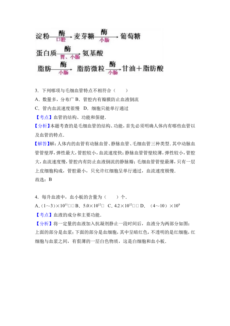 《河北省廊坊十二中2016-2017学年七年级（下）第一次月考生物试卷（解析版）_初中全科目同步习题+精品试卷（7-9年级）(1)_25秋初中生物《同步习题+精品试卷》_初中生物试卷（冀少版）》第6页预览