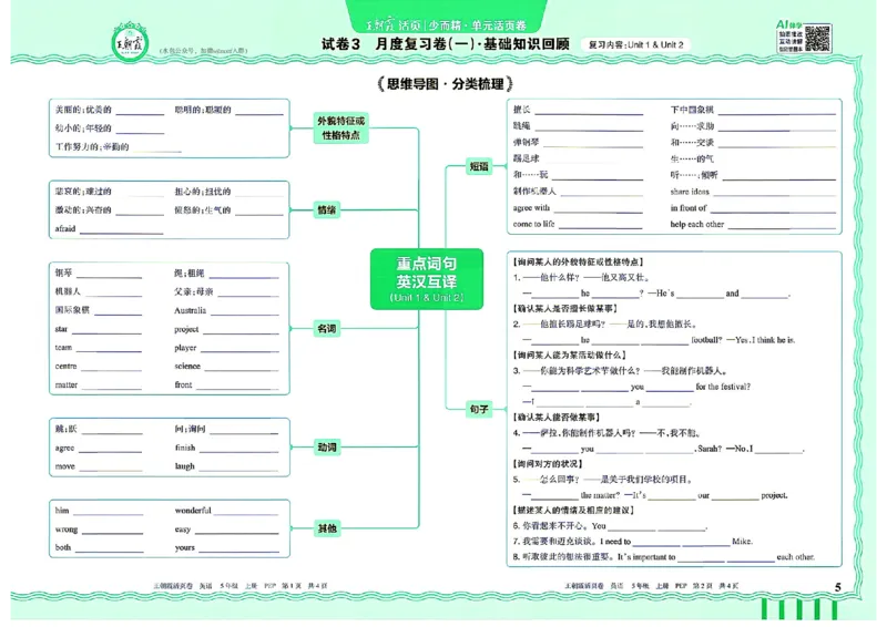 《26秋季王朝霞单元活页卷英语人教五年级_小初高学习资料合集(每天更新)_2026秋《王朝霞单元活页卷》_2026秋《王朝霞单元活页卷》3-6年级英语人教》第5页预览