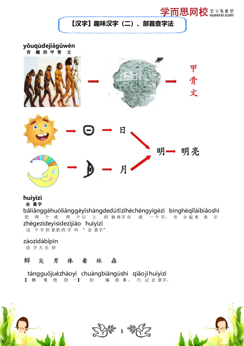 《汉字趣味汉字（二）、部首查字法_小学1-6年级全科全套_2024更新专题_小学作文专题资料_小学作文1-6年级阅读理解课程_一年级作文_第02讲汉字趣味汉字（二）》第1页预览