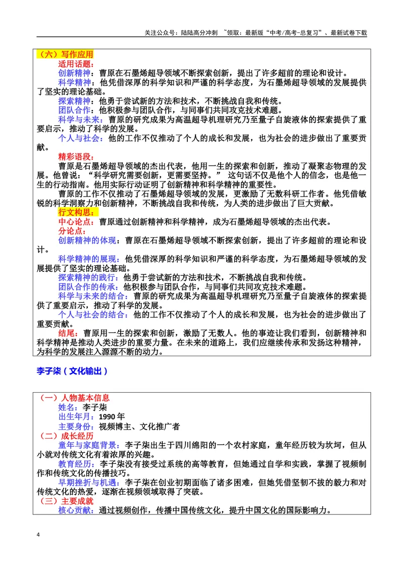 《专题07青年力量：未来图景的描绘者素材（基本信息、成长经历、成就、精神品质、经典语录、话题应用、行文构思）＋真题）_专项复习_2025年_2025年高考语文冲刺写作主题人物素材加油包》第4页预览