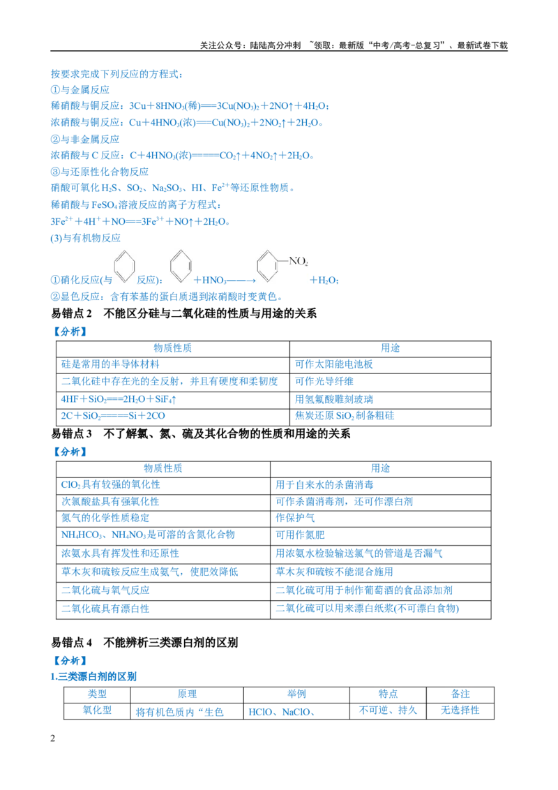 《易错类型06常见物质的性质、用途及转化关系（6大易错点）（解析版）_05-化学-高考总复习_专项复习_2024年_2024年高考化学考试易错题易混知识点题型归类练习_资料》第2页预览