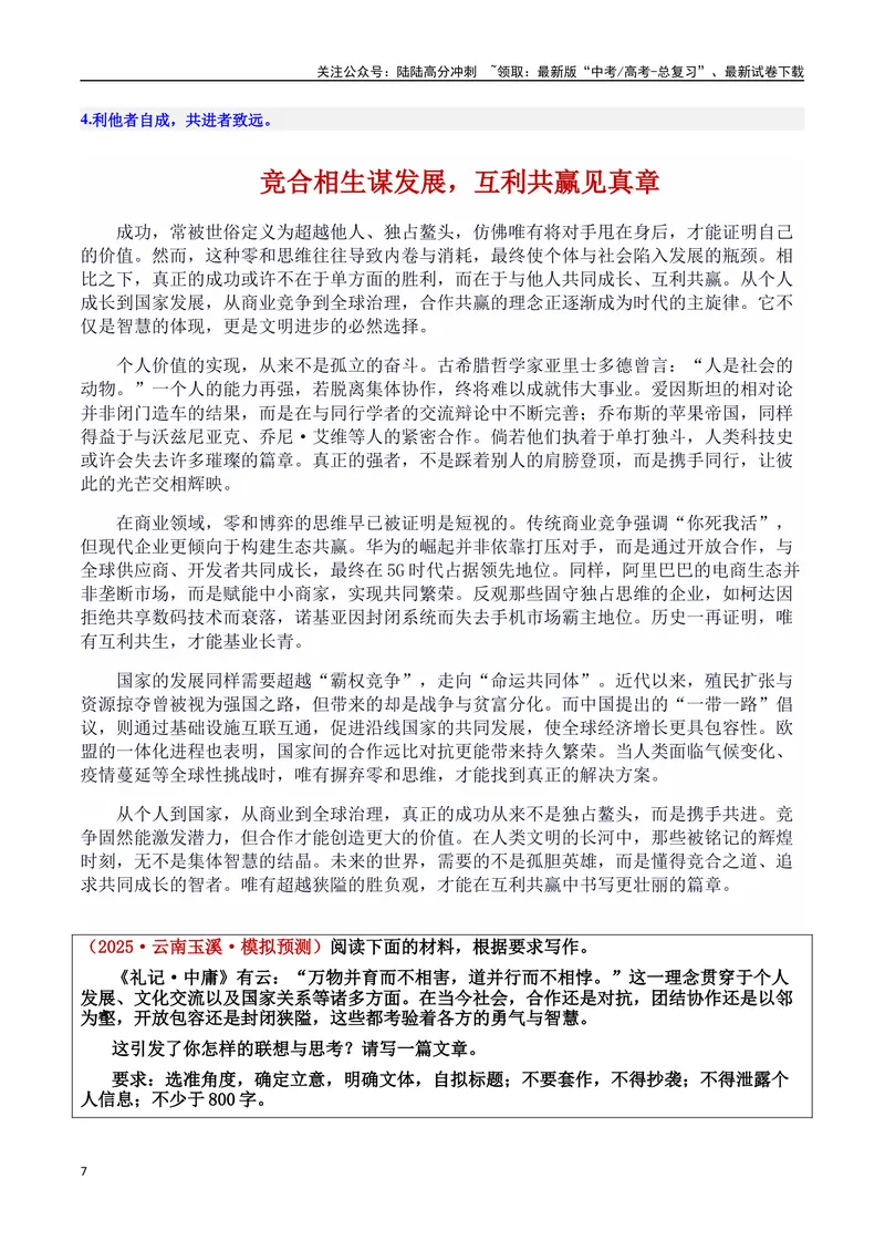 《专题09竞争与合作：时代的双引擎素材＋标题＋行文结构＋真题（素材：基本信息、成长经历、成就、精神品质、经典语录、话题应用、行文构思）＋真题）_专项复习_2025年》第7页预览