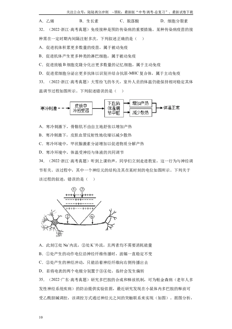 《06稳态与调节（单选100）(原卷版)_06-生物-高考总复习_专项复习_2024年_2024年高考生物学总复习高频考点必刷900题高考题_资料》第10页预览