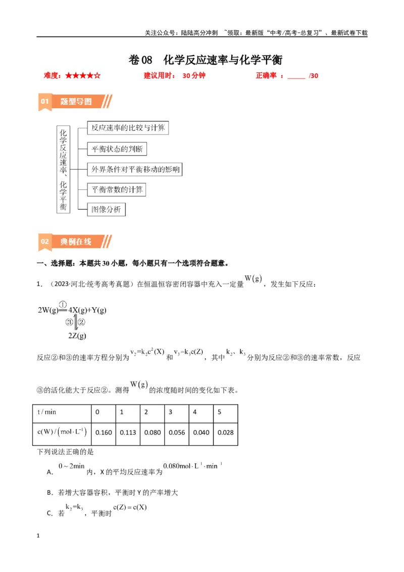 《卷08化学反应速率与化学平衡-（全国通用）（教师版）_05-化学-高考总复习_专项复习_2024年_2024年高考化学小题限时集训（全国通用+新九省专用）_资料_高考化学小题限时集训（全国通用）》第1页预览