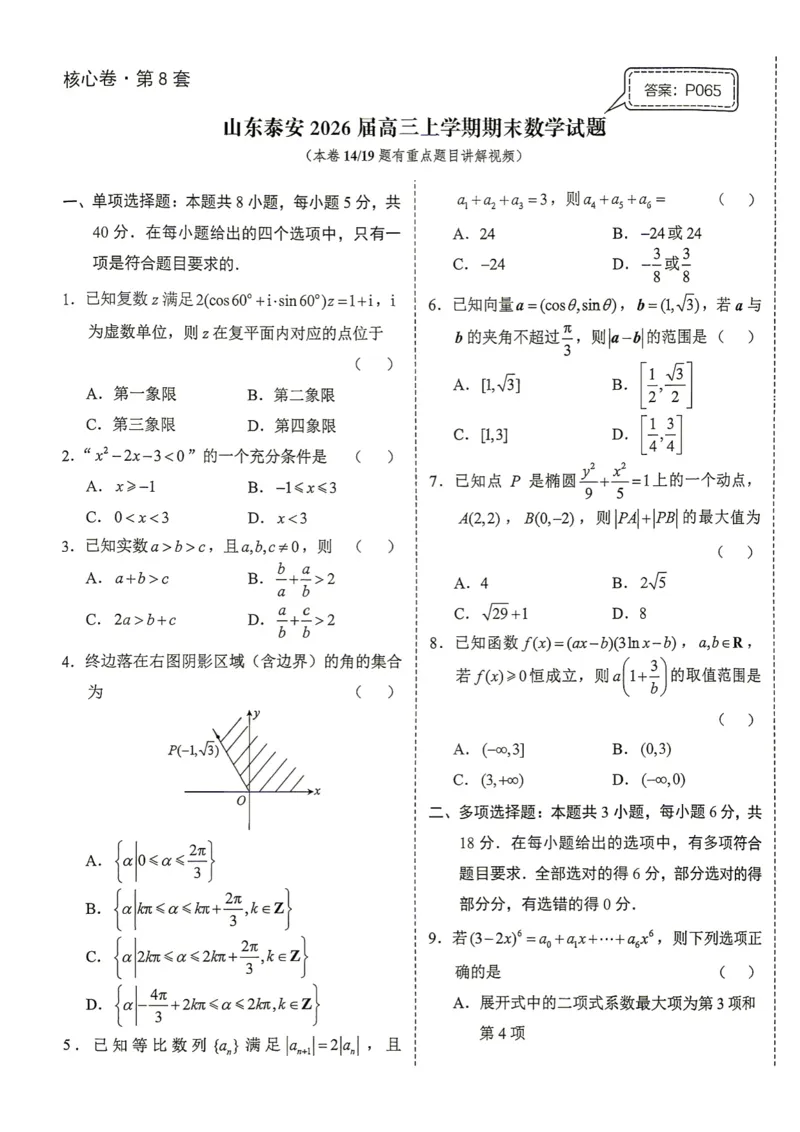 《第8套试卷-山东泰安2026届高三上学期期末数学试题_小初高学习资料合集（每天更新）_2027版《一数-核心卷-高考数学模拟30卷》拔高_7-16套：核心卷》第1页预览
