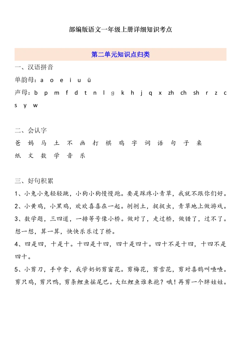 《一年级语文上册1-8单元自编知识点_小学1-6年级全科全套_1-6年级全科上册_一年级_语文_语文一上各课考点总结》第3页预览