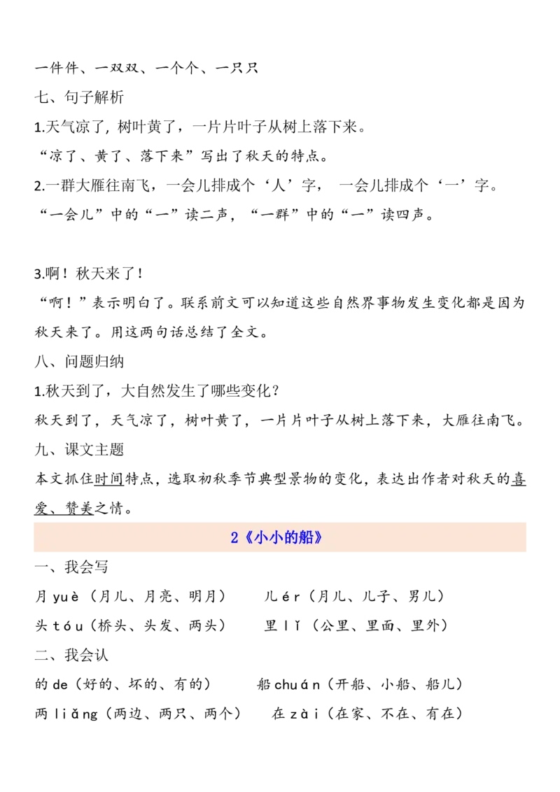 《一年级语文上册1-8单元自编知识点_小学1-6年级全科全套_1-6年级全科上册_一年级_语文_语文一上各课考点总结》第8页预览