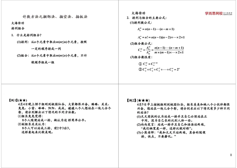 《计数方法之捆绑法、插空法、插板法_小学1-6年级全科全套_2024更新专题_小学奥数专题资料_7、精品课程合集_学而思小学1-6年级奥数竞赛班视频课程285讲》第1页预览