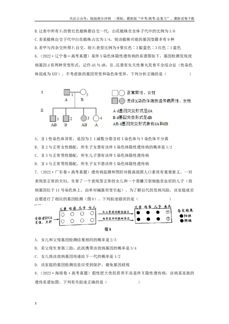 《04遗传规律（单选100）（原卷版）_06-生物-高考总复习_专项复习_2024年_2024年高考生物学总复习高频考点必刷900题高考题_资料》第3页预览