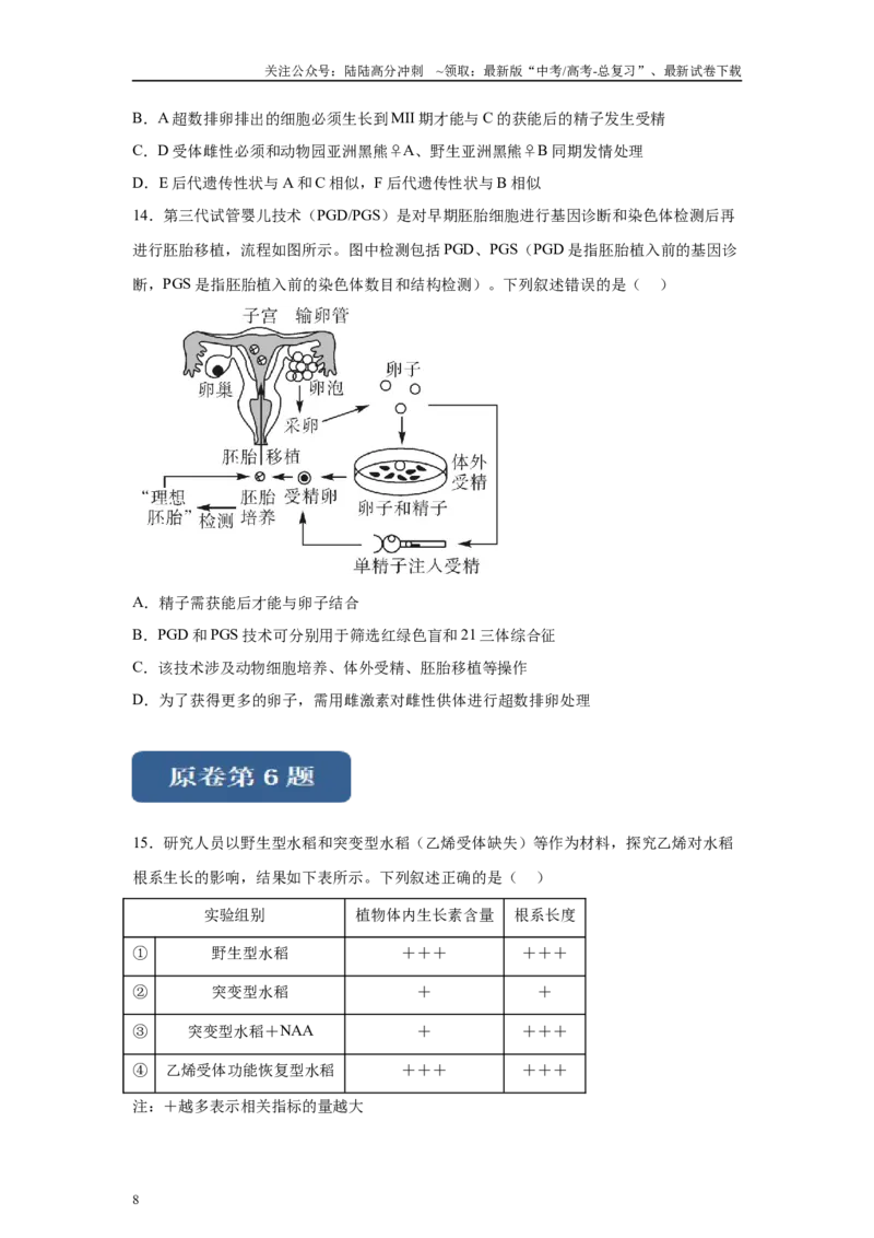 《2024年新课标高考真题湖北卷生物变式题4-6_06-生物-高考总复习_专项复习_2024年_2024年生物真题变式题》第8页预览