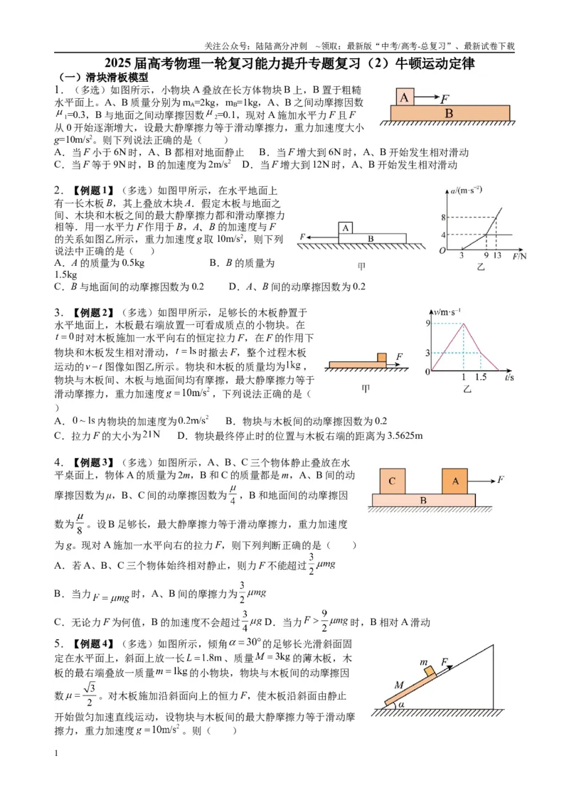 《2025届高考物理能力提升专题复习（2）牛顿运动定律（学生版）_04-物理-高考总复习_一轮复习_2025年_2025届高考物理一轮复习能力提升专题练_资料》第1页预览