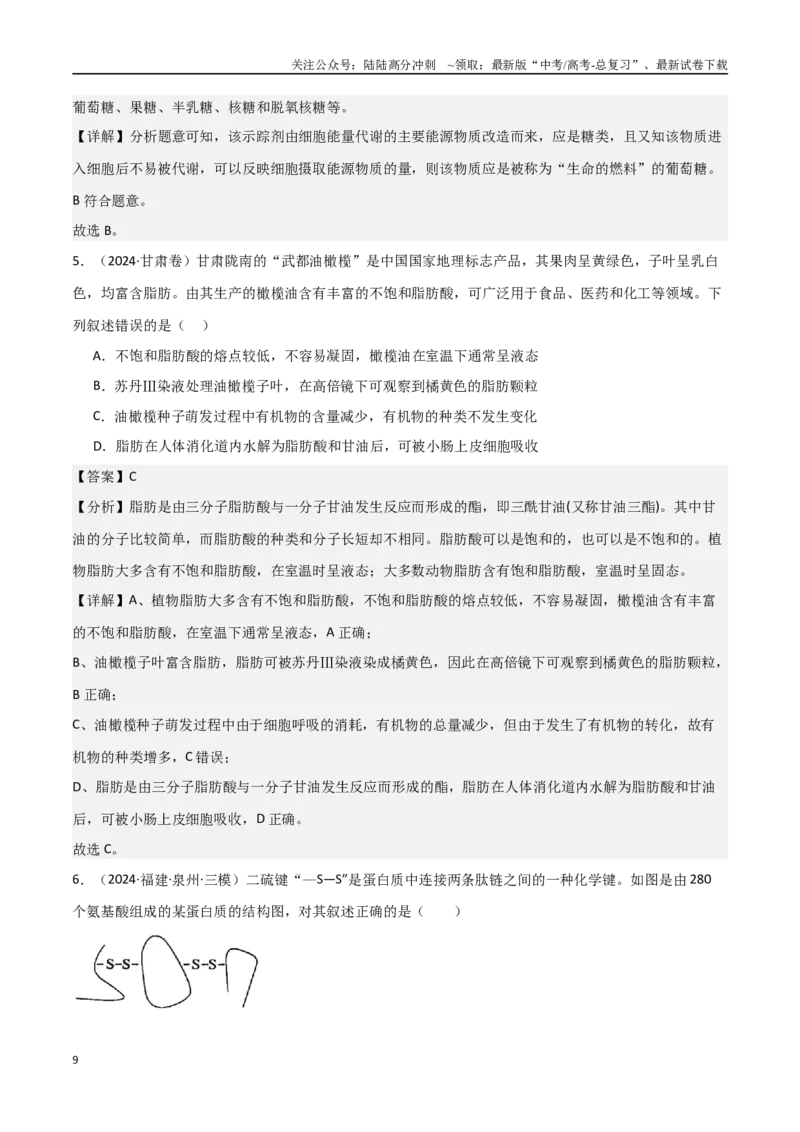 《专题01细胞的分子组成（解析版）_06-生物-高考总复习_专项复习_2025年_2025年高考生物重难点讲义专练（西北四省专用）》第9页预览
