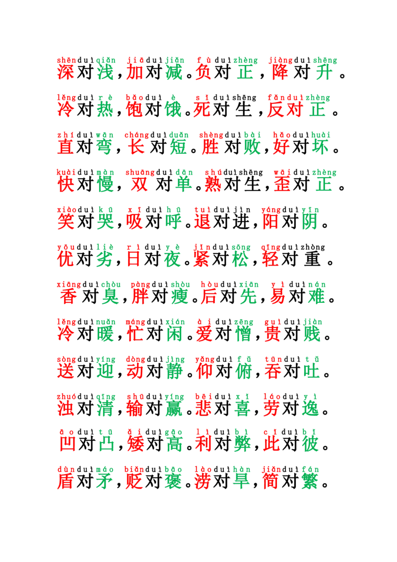 《一上语文-反义词“对子歌”_小学1-6年级全科全套_1-6年级全科上册_一年级_语文_语文一上字词专项练习》第2页预览