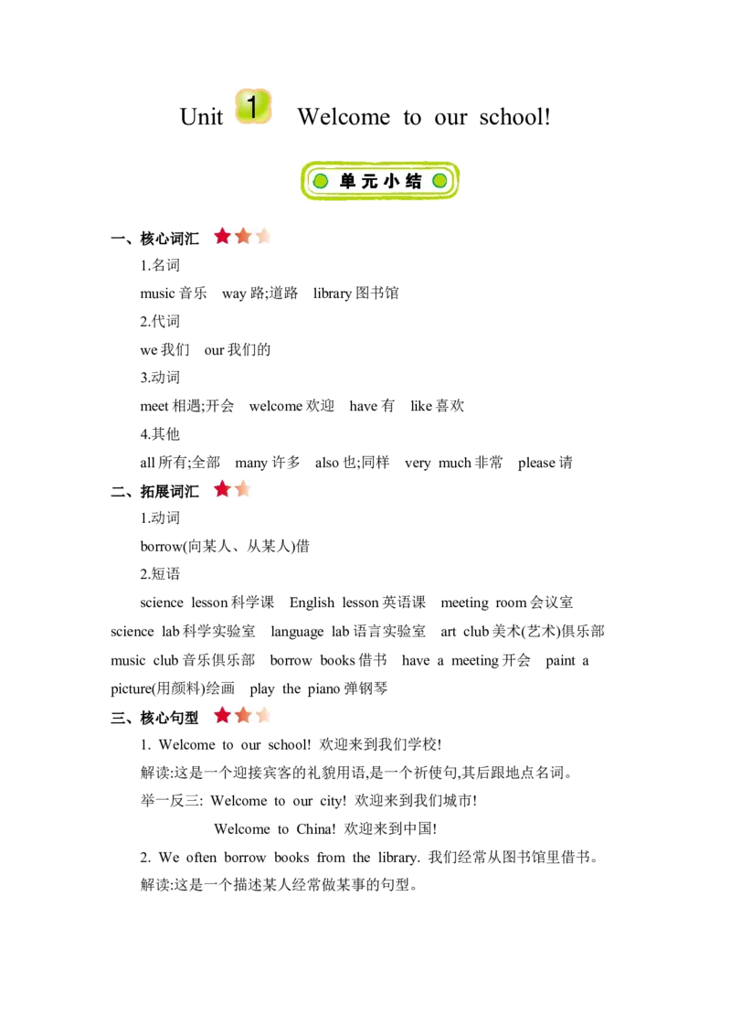 《精通版五下Unit1知识清单_小学1-6年级全科全套_1-6年级全科下册_五年级_五年级下英语_英语五下人教精通版》第1页预览