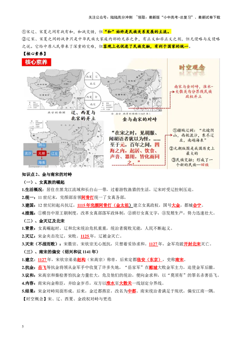 《（讲义）专题05辽宋夏金元时期：民族关系发展和社会变化修改版（原卷版）(1)_中考-总复习（2026版）_06-历史-中考总复习_2024年中考复习资料_一轮复习_配套讲义（原卷版+解析版）》第5页预览