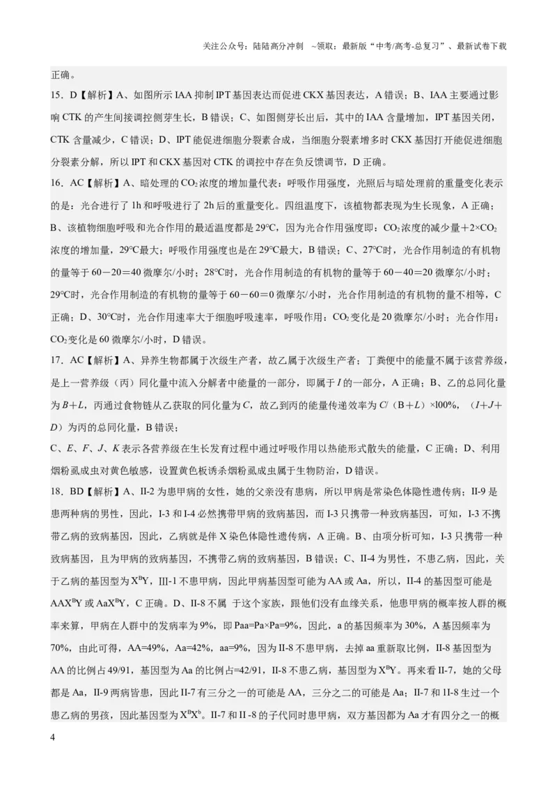 《2023年高考押题预测卷02（辽宁卷）-生物（全解全析）_06-生物-高考总复习_专项复习_2024年_2023年高考押题预测卷01生物》第4页预览
