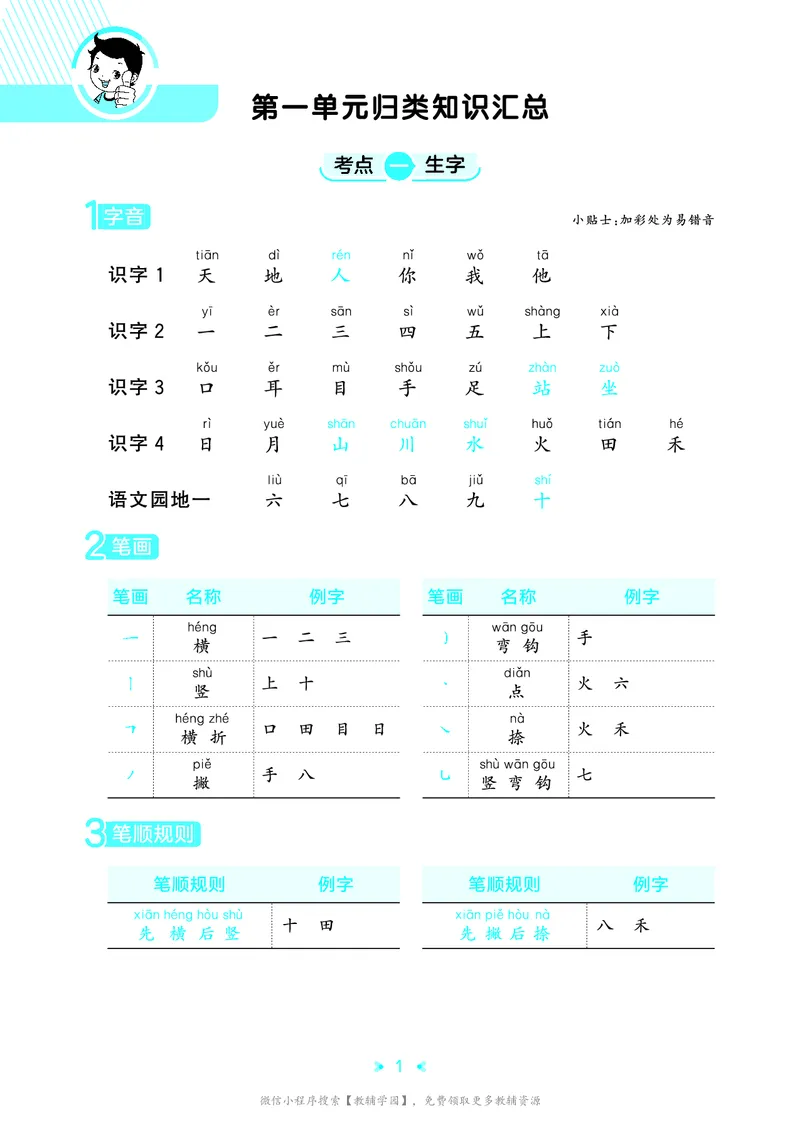 《一年级上册（语文）53单元归类知识汇总（人教版）2026秋_小初高学习资料合集（每天更新）_2026秋《53单元归类知识汇总》1-6年级上册》第4页预览