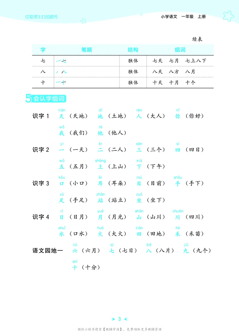 《一年级上册（语文）53单元归类知识汇总（人教版）2026秋_小初高学习资料合集（每天更新）_2026秋《53单元归类知识汇总》1-6年级上册》第6页预览