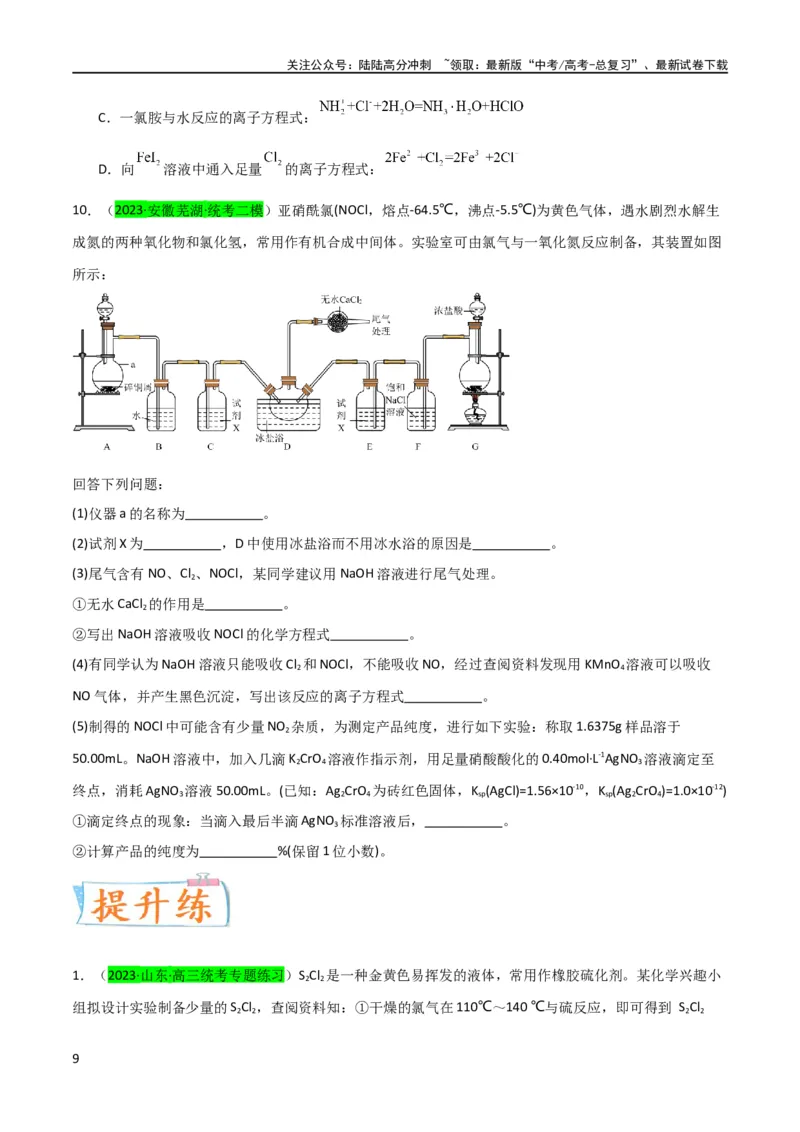《升级版微专题20新型含氯化合物的制备与性质探究（ClO2、NOCl等）（原卷版）(全国版)_05-化学-高考总复习_一轮复习_2024年_2024年高考化学一轮复习考点微专题_资料》第9页预览