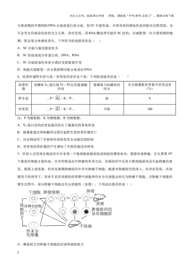 《2023年高考押题预测卷02（辽宁卷）-生物（考试版）_06-生物-高考总复习_专项复习_2024年_2023年高考押题预测卷01生物》第2页预览