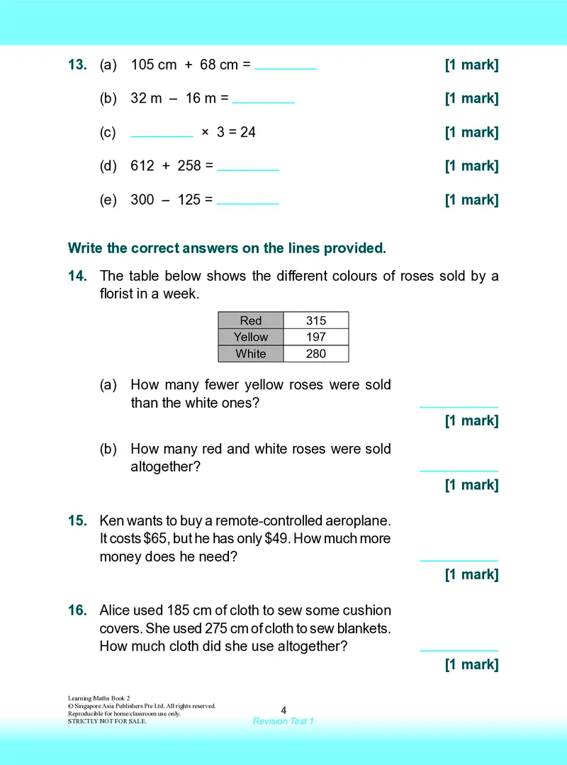 《RevisionTest1_7_小初高学习资料合集（每天更新）_国外原版英文教辅汇总_新加坡SAP系列_新加坡SAPLearningMathematics数学教材_新加坡SAPLearningMathematics练习册Level1-3_LearningmathematicsLevel2》第4页预览