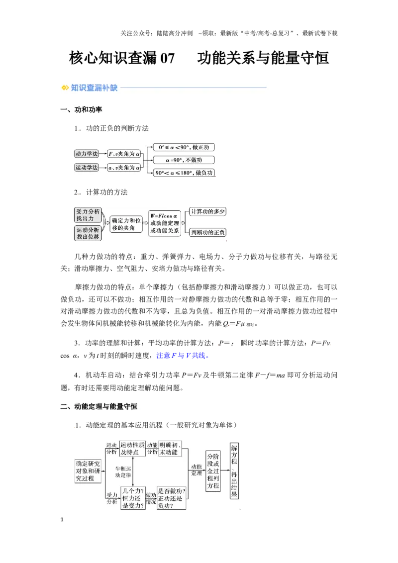 《07 功能关系与能量守恒-（核心知识查漏）（学生版）_04-物理-高考总复习_专项复习_2025年_2025年高考物理抢押秘籍（黑吉辽蒙专用）》第1页预览