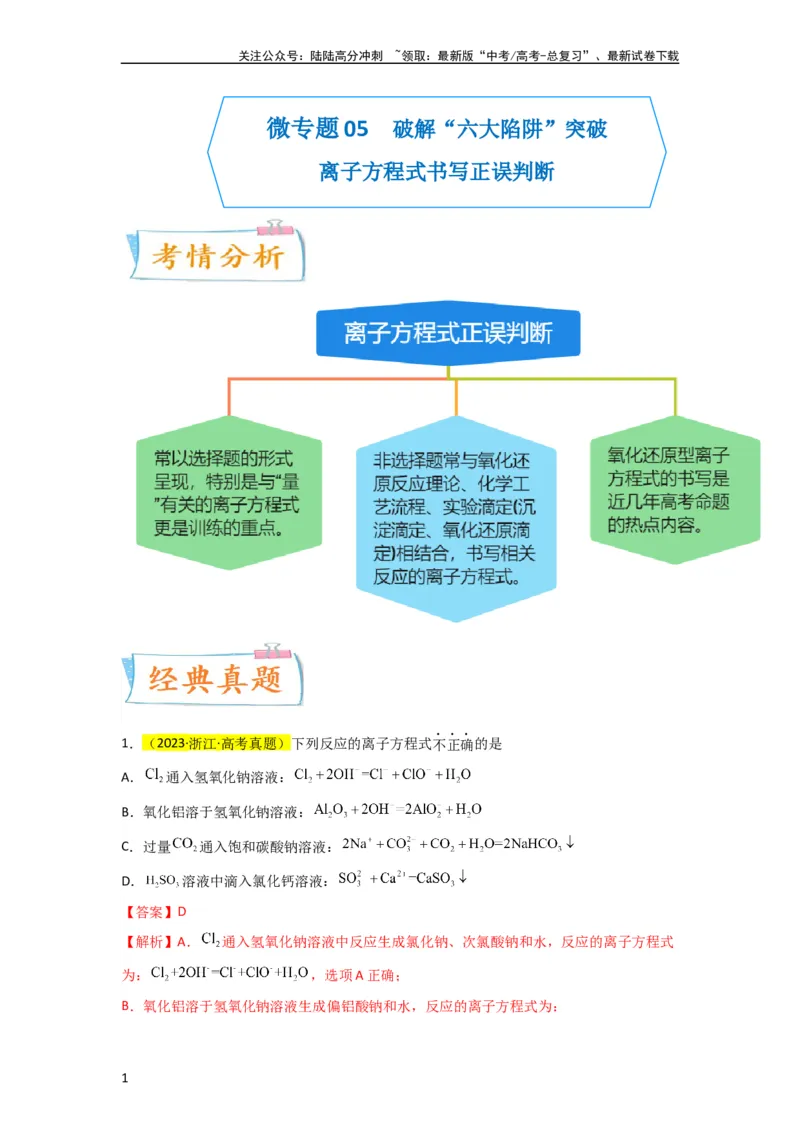 《升级版微专题05破解“六大陷阱”突破离子方程式书写正误判断（解析版）(全国版)_05-化学-高考总复习_一轮复习_2024年_2024年高考化学一轮复习考点微专题_资料》第1页预览