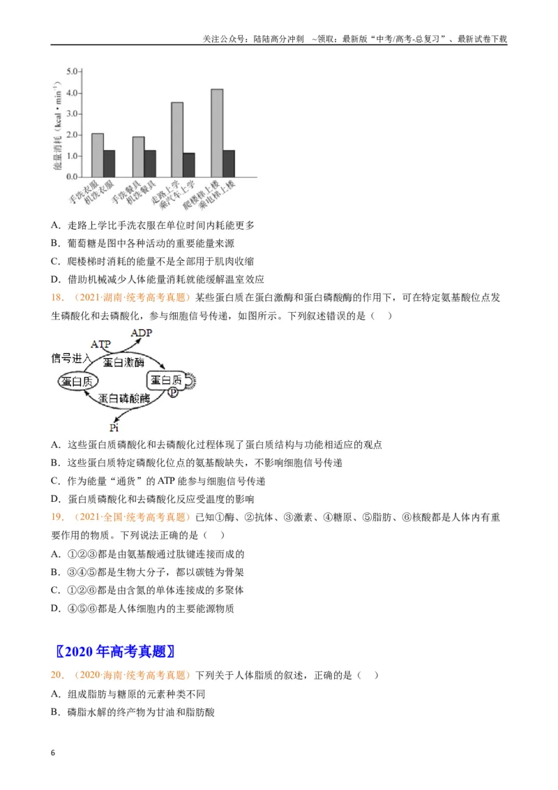 《专题01组成细胞的分子（原卷版）_06-生物-高考总复习_专项复习_2024年_2024年高考生物真题分类汇编（全国通用）》第6页预览