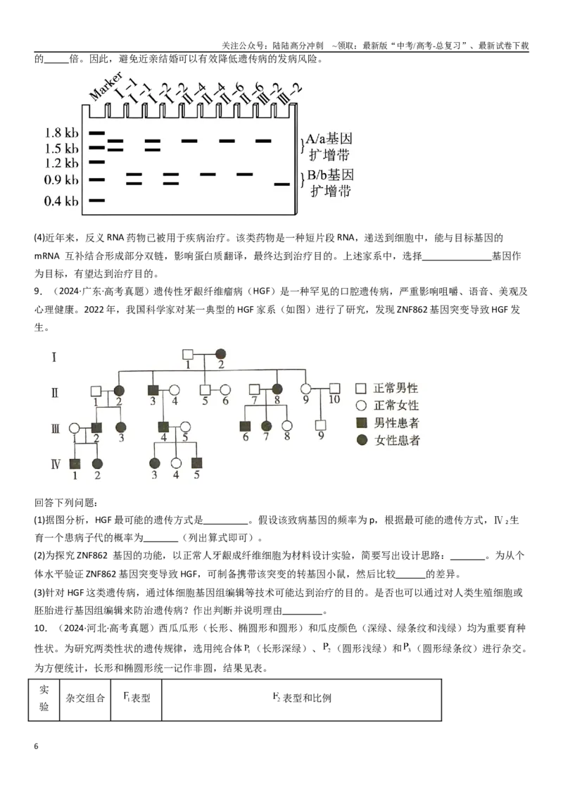 《专练12遗传（20题）（学生版）_06-生物-高考总复习_专项复习_2024年_2024年新高考生物总复习高频考点必刷800题_2025版》第6页预览