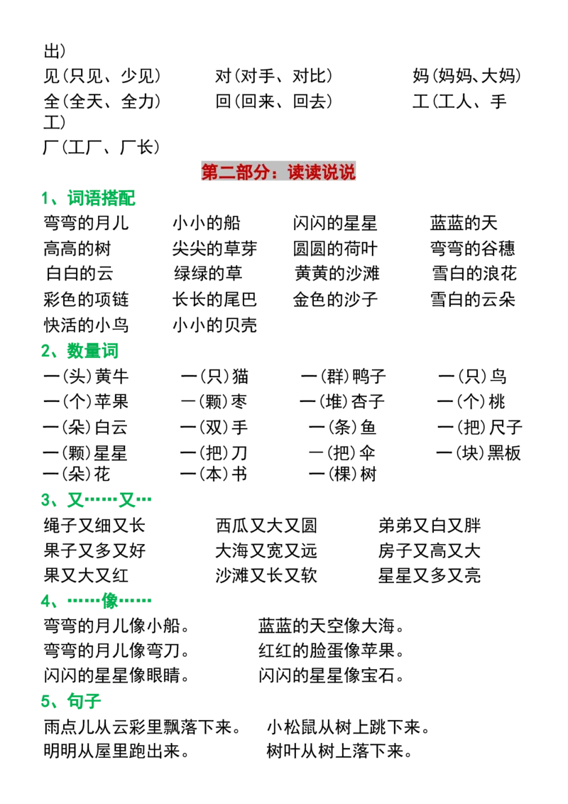《一年级上册语文期末总复习资料_小学1-6年级全科全套_1-6年级全科上册_一年级_语文_语文一上期末归类复习》第3页预览