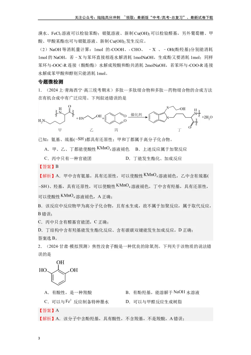 《微专题08探析高考中有机化学选择题易错点-（解析版）_05-化学-高考总复习_二轮复习_2024年_2024年高考化学二轮微专题突破_资料_1-资料》第3页预览