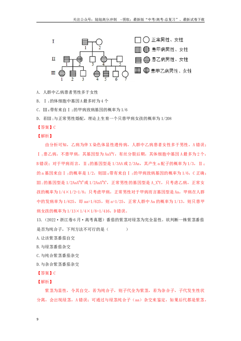 《04遗传规律（单选100）（解析版）_06-生物-高考总复习_专项复习_2024年_2024年高考生物学总复习高频考点必刷900题高考题_资料》第9页预览