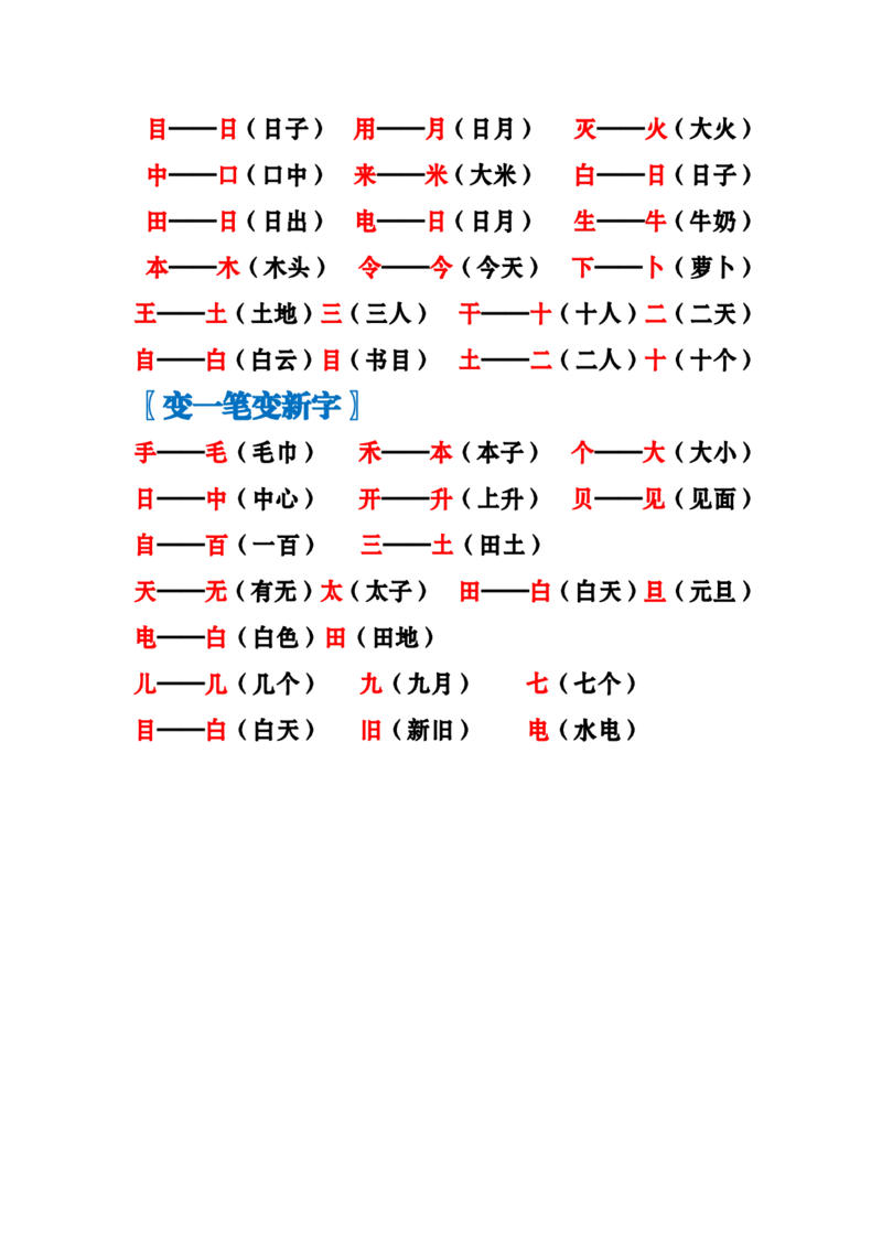 《一上语文-加加减减变新字梳理汇总+专项练习_小学1-6年级全科全套_1-6年级全科上册_一年级_语文_语文一上生字默写专项》第2页预览