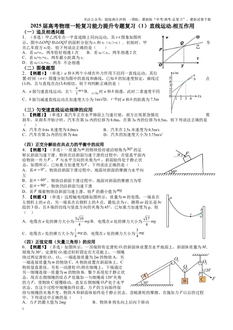 《2025届高考物理一轮复习能力提升专题复习（1）直线运动.相互作用（学生版）_04-物理-高考总复习_一轮复习_2025年_2025届高考物理一轮复习能力提升专题练_资料》第1页预览
