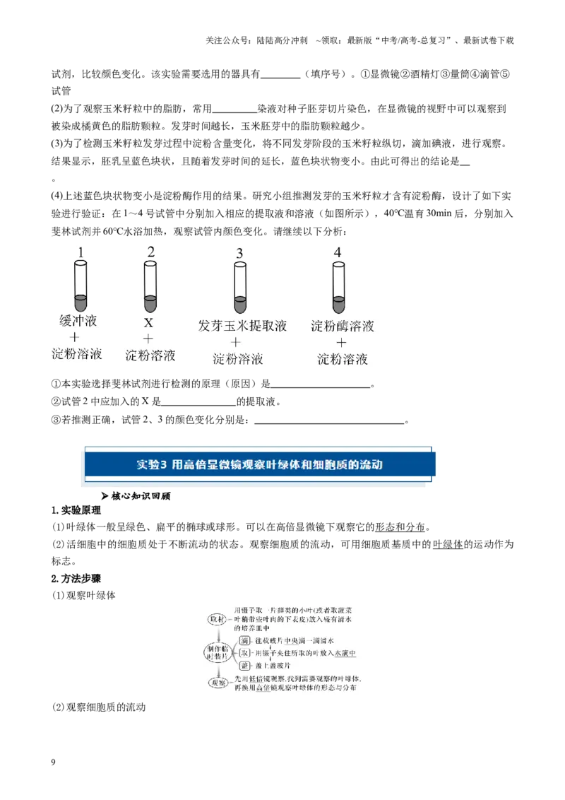 《专题01细胞的物质基础及结构相关实验（原卷版）_06-生物-高考总复习_专项复习_2024年_2024年高考生物教材实验梳理与突破实验攻略全国用_资料》第9页预览