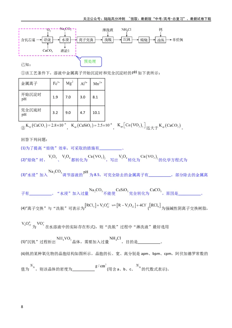 《升级版微专题25化学工艺流程题-----原料的预处理（原卷版）(全国版)_05-化学-高考总复习_一轮复习_2024年_2024年高考化学一轮复习考点微专题_资料》第8页预览