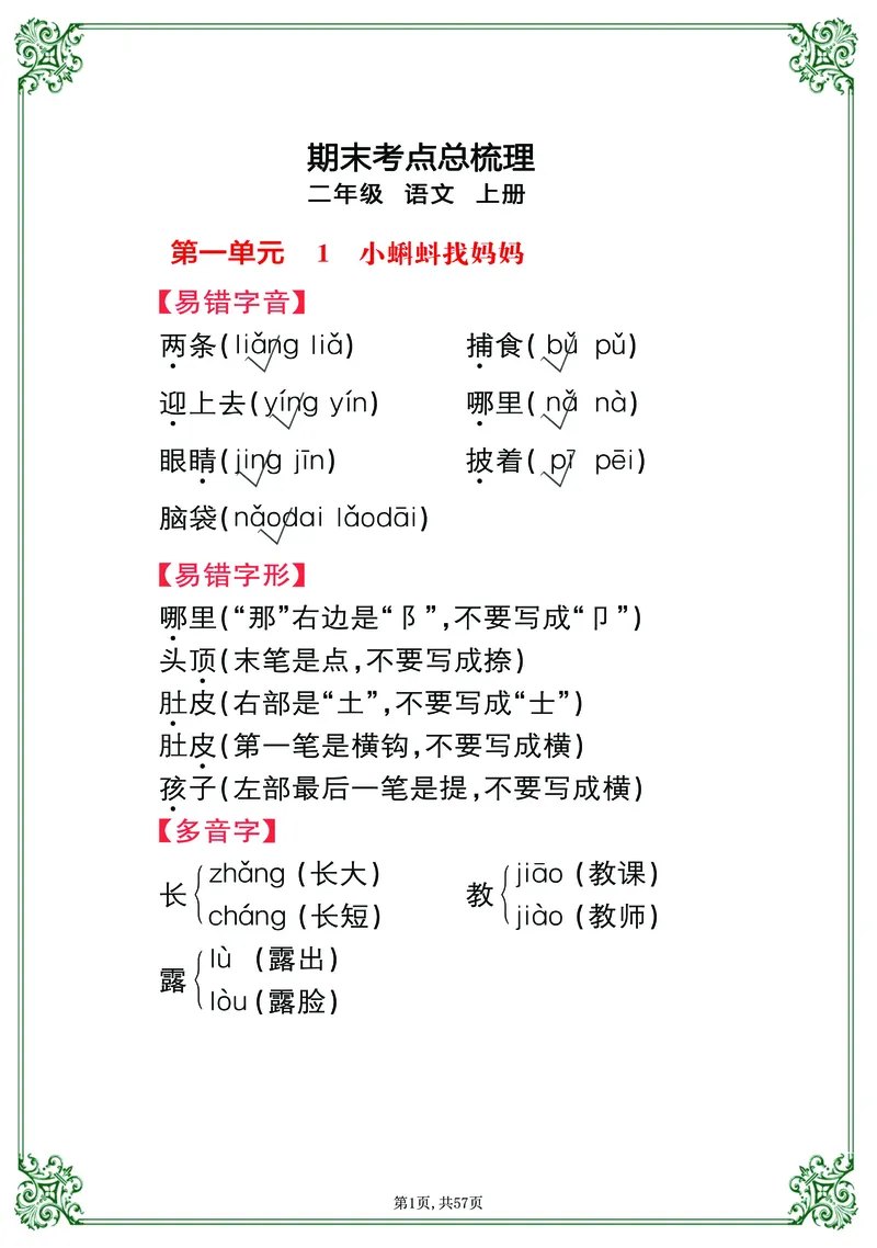 《考点总梳理57页二上语文_小学1-6年级全科全套_1-6年级全科上册_二年级_语文_语文二上期末专项复习》第1页预览